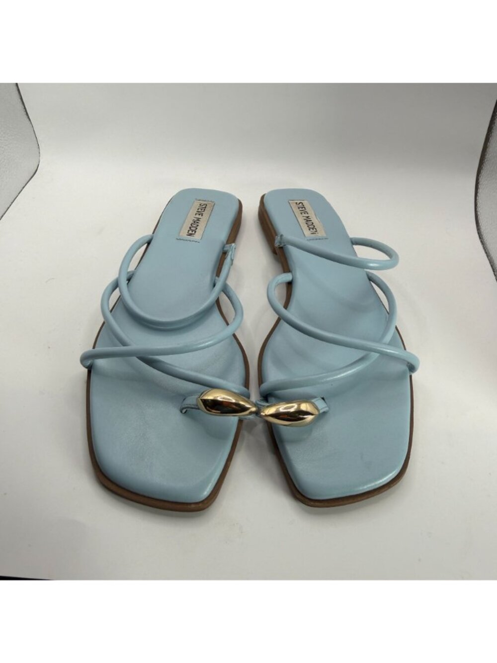 Steve Madden Light Blue Strappy Sandals With Gold Accent Square Toe Size 8.5M Pr - Picture 2 of 7